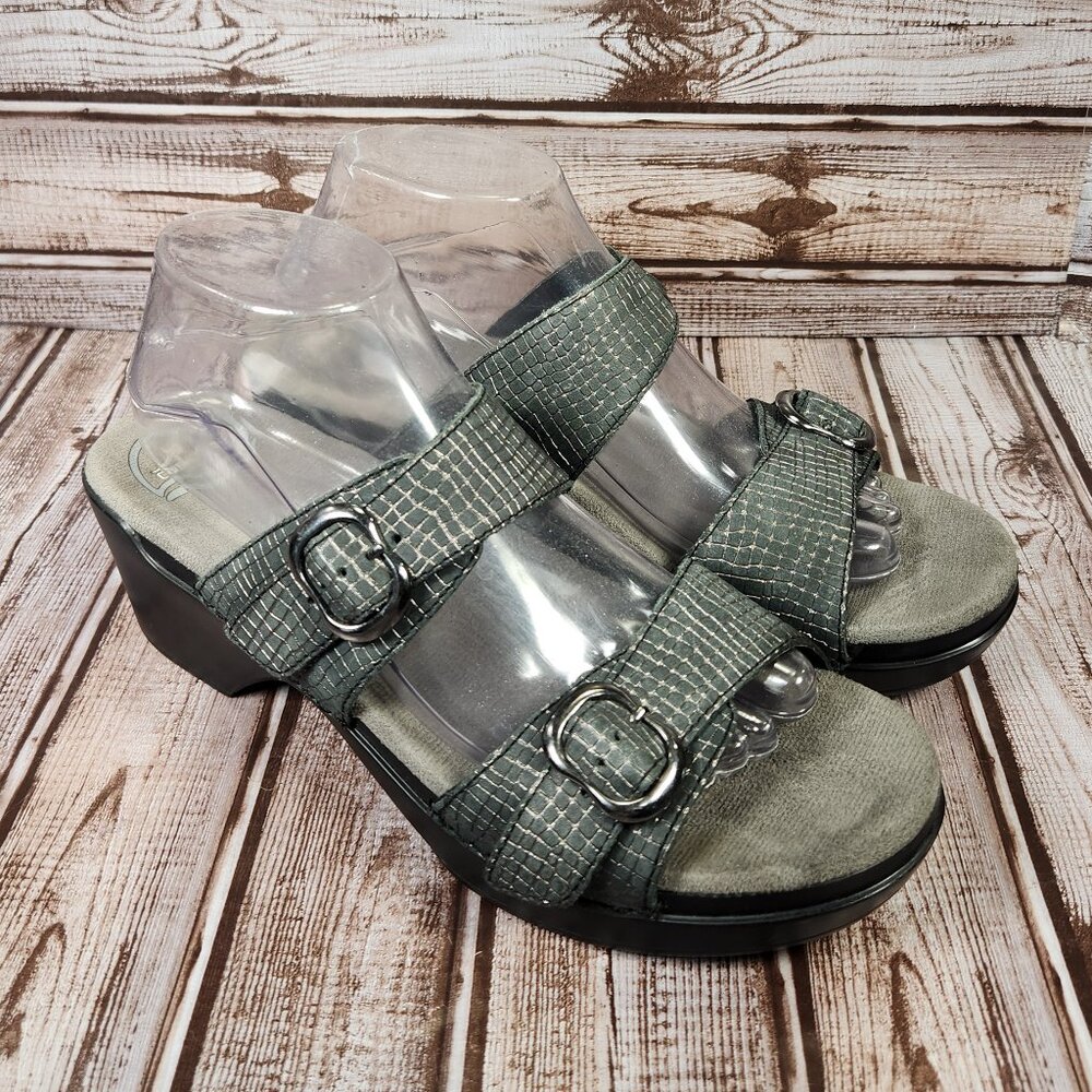 DANSKO Women's 41 Sophie Pewter Gray Metallic Python Heel Sandals 9841470200 EUC